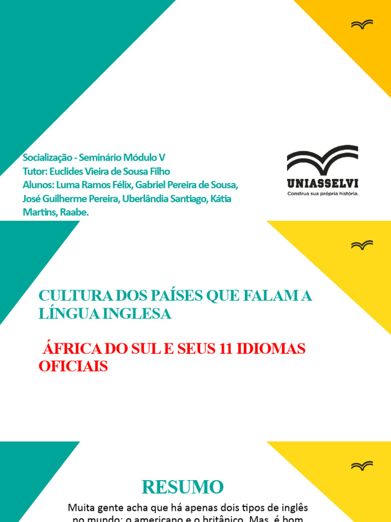 Idiomas Oficiais da África do Sul | PDF | África do Sul | Língua inglesa
