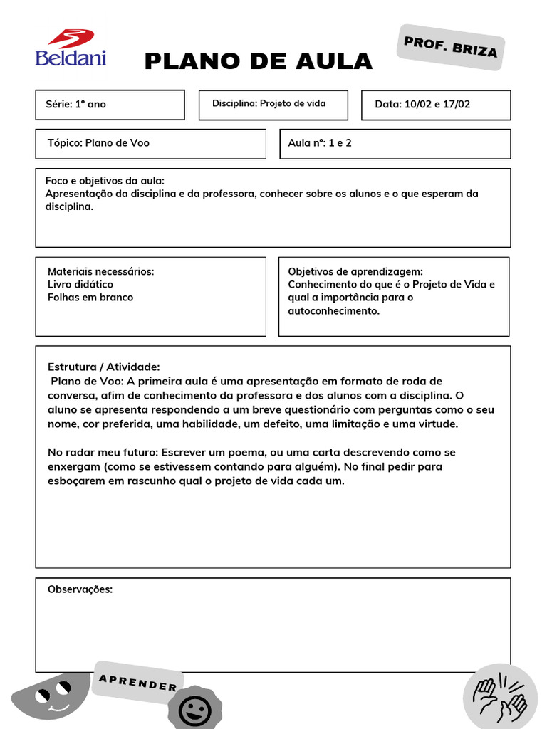 Plano de Aula: Projeto de Vida 1º Ano | PDF | Tempo | Aprendizado