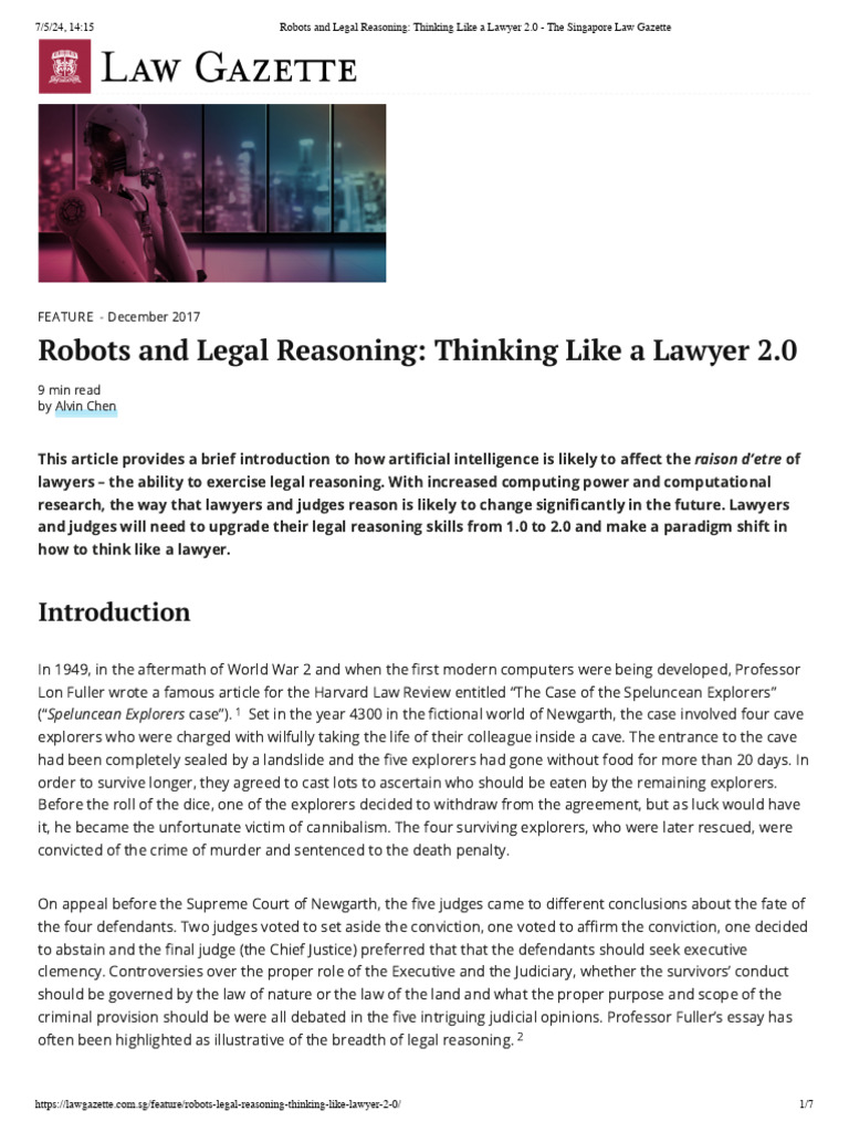 Robots And Legal Reasoning Thinking Like A Lawyer 2 0 The Singapore