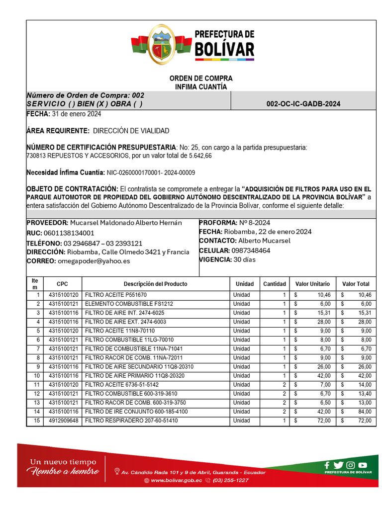 Orden de Compra: Filtros para Vehículos | PDF | Presupuesto | Multa (pena)