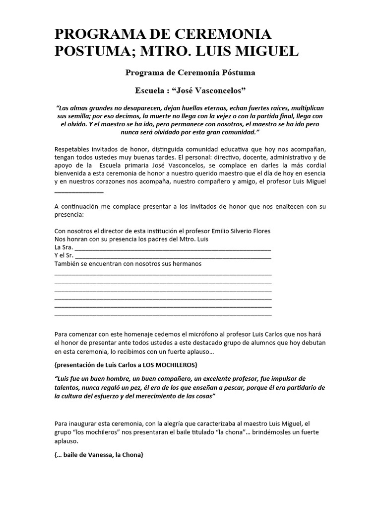 Programa de Ceremonia Postuma | PDF