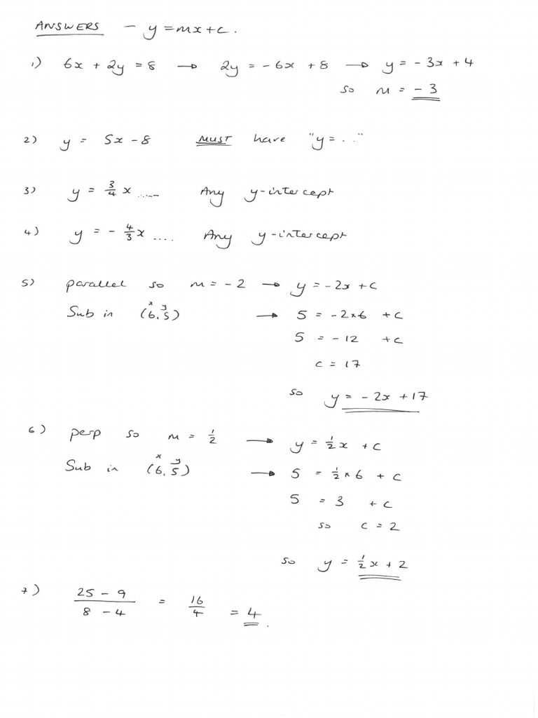 GCSE Weekly Revision Linear Graphs Solutions | PDF