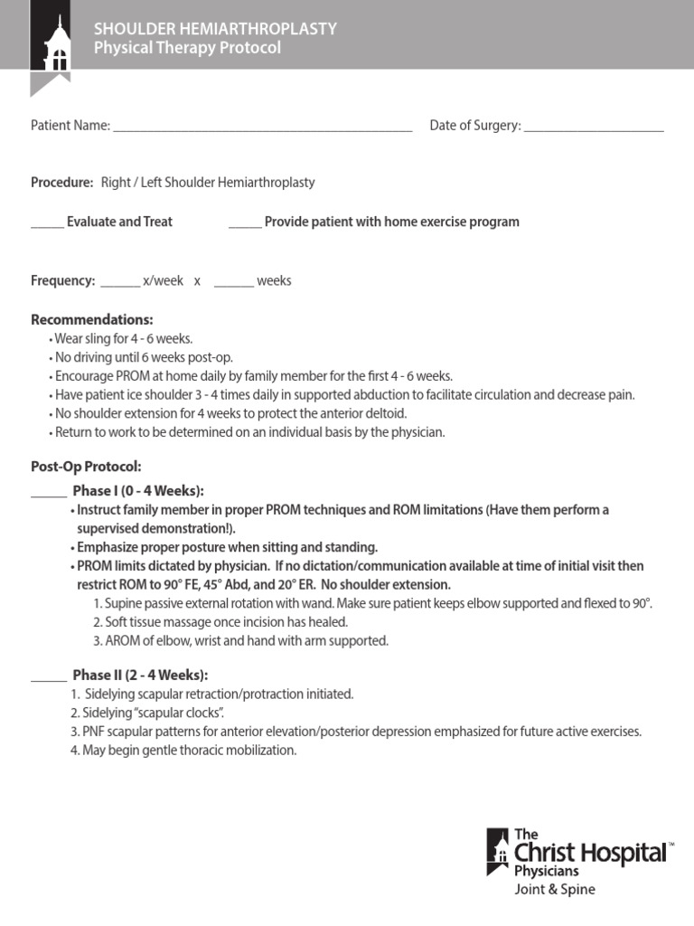 Hemiarthroplasty Shoulder Rehab Protocol | PDF | Anatomical Terms Of ...