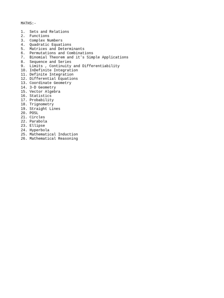Comprehensive Maths Topics Overview | PDF