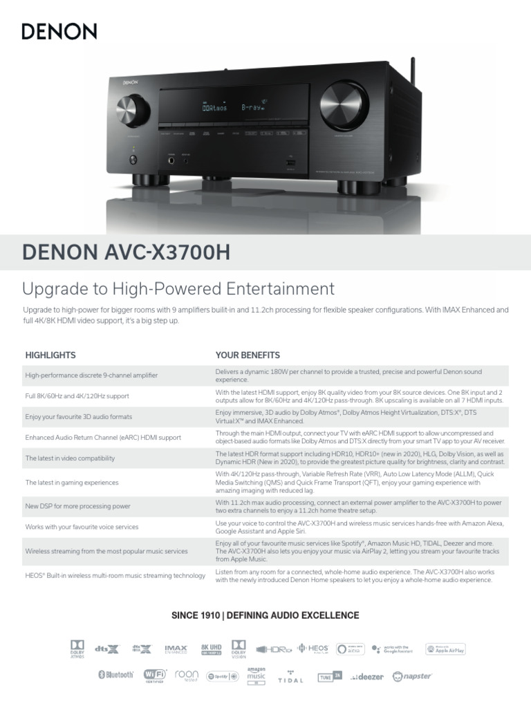 Denon AVC-X3700H Information Sheet EU27052020 | PDF | Hdmi | Digital ...
