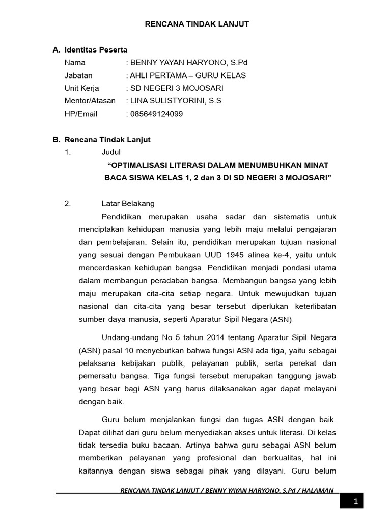 Rencana Tindak Lanjut | PDF | Karier & Perkembangan | Kesehatan Holistik
