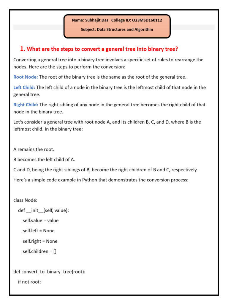 Convert General Tree to Binary Tree Steps | PDF | Computer Programming ...