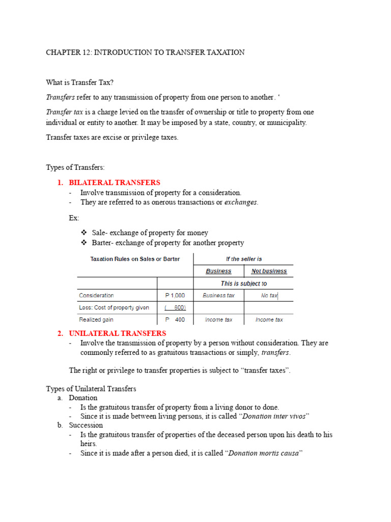 Overview of Transfer Taxation Concepts | PDF | Taxes | Estate Tax In ...