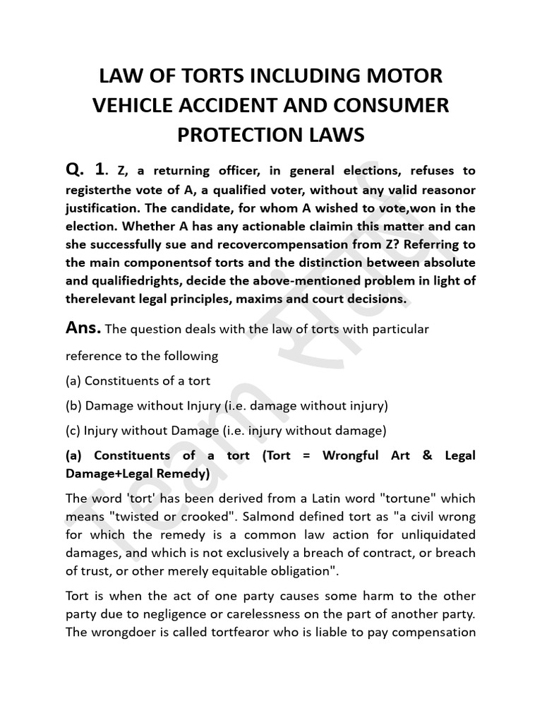 Law of Torts: Key Concepts & Cases | PDF | Tort | Negligence