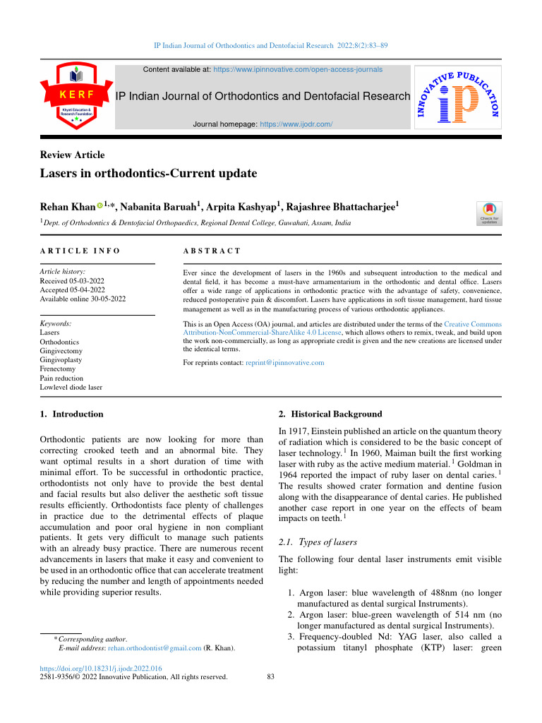 Lasers in Orthodontics-Current Update: IP Indian Journal of ...