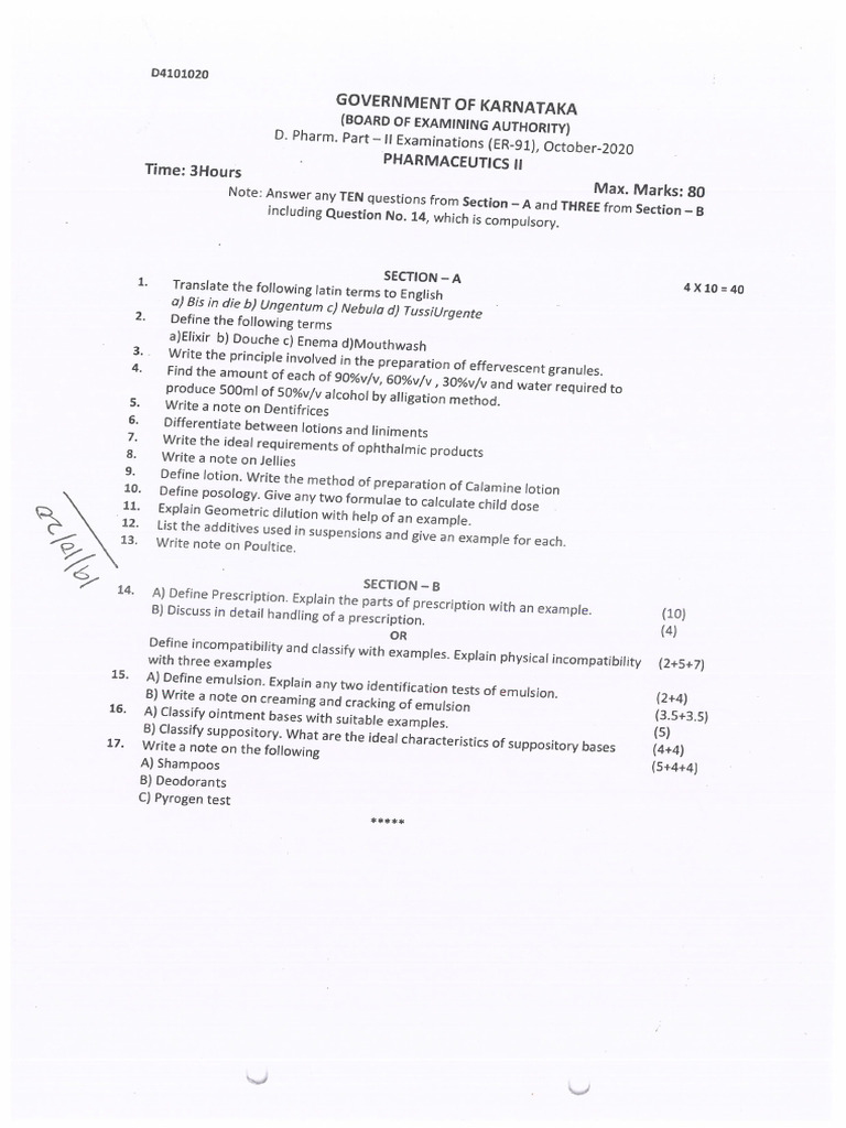 D.pharm Part-2 Question Paper | PDF