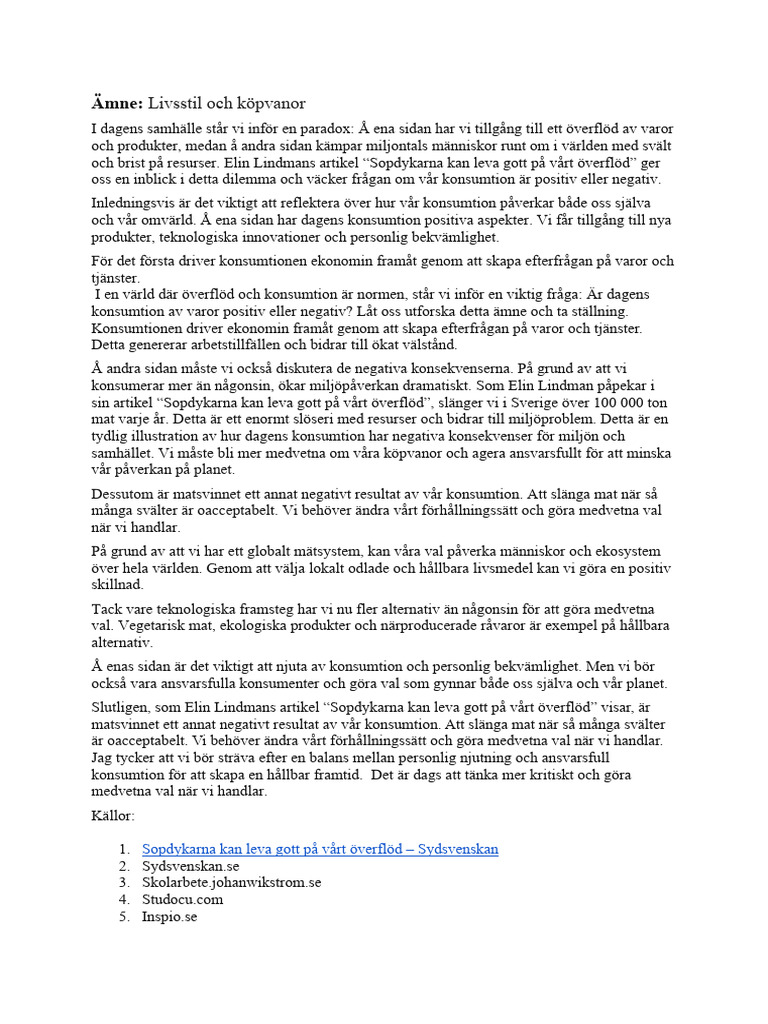 Konsumtion Av Varor | PDF