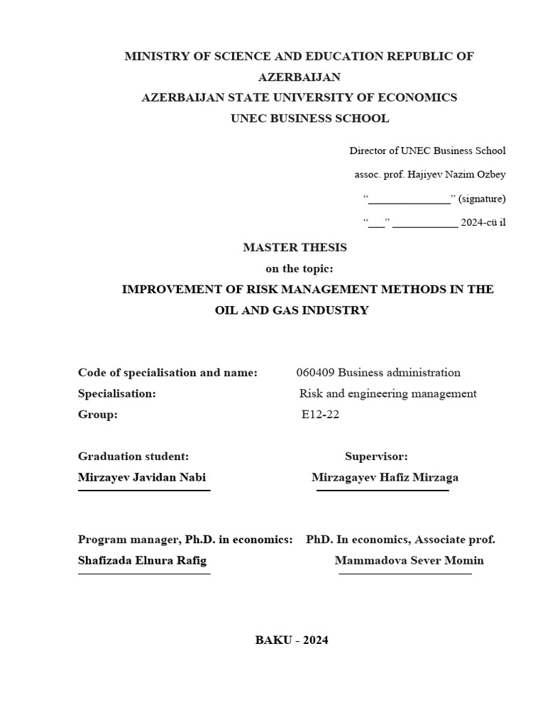 Improvement of Risk Management Methods in The Oil and Gas Industry ...