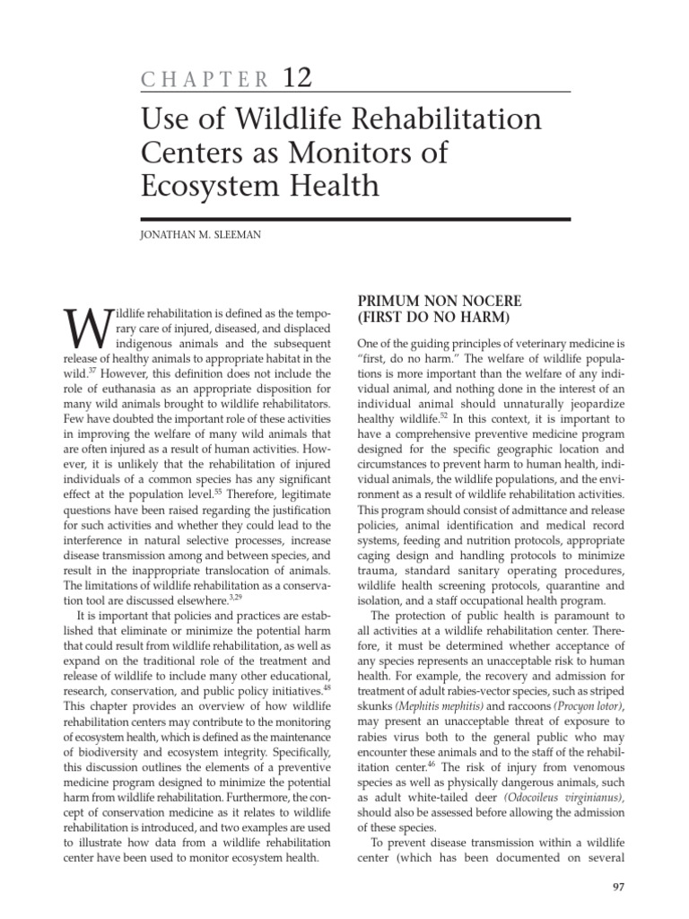 Use of Wildlife Rehabilitation Centers As Monitors of Ecosystem Health ...
