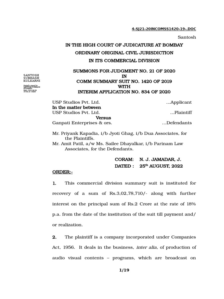 Bombay High Court Loan Dispute Ruling | PDF | Arbitration | Lawsuit