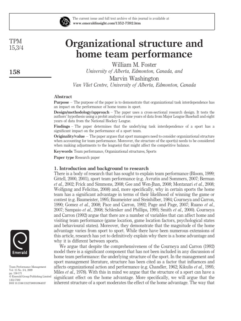 Impact of Structure on Home Team Performance | PDF | Statistics ...