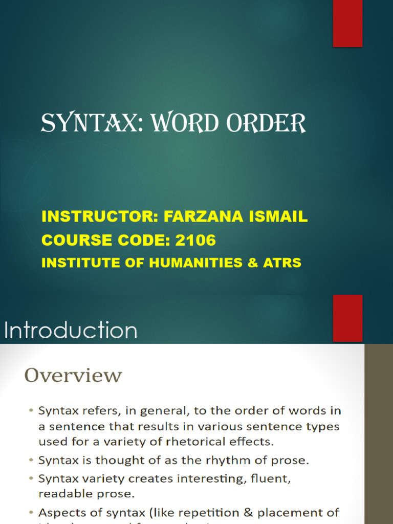 Understanding Syntax: Word Order | PDF