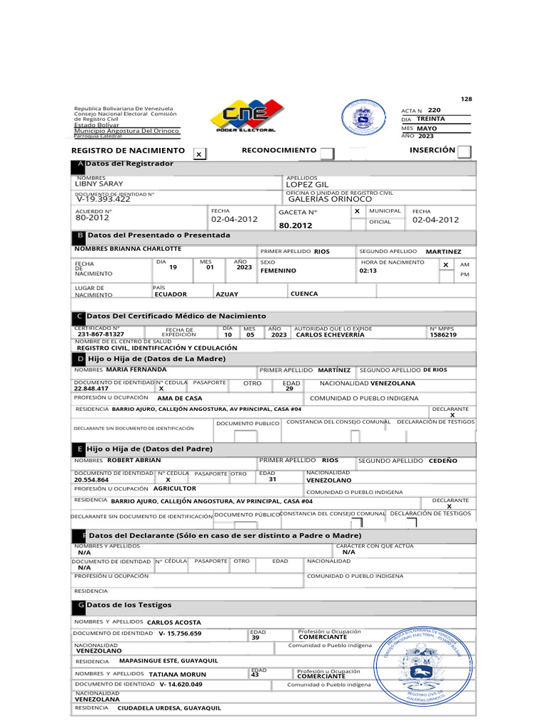 Registro Civil de Libny Saray | PDF | Documento de identidad | Derecho ...