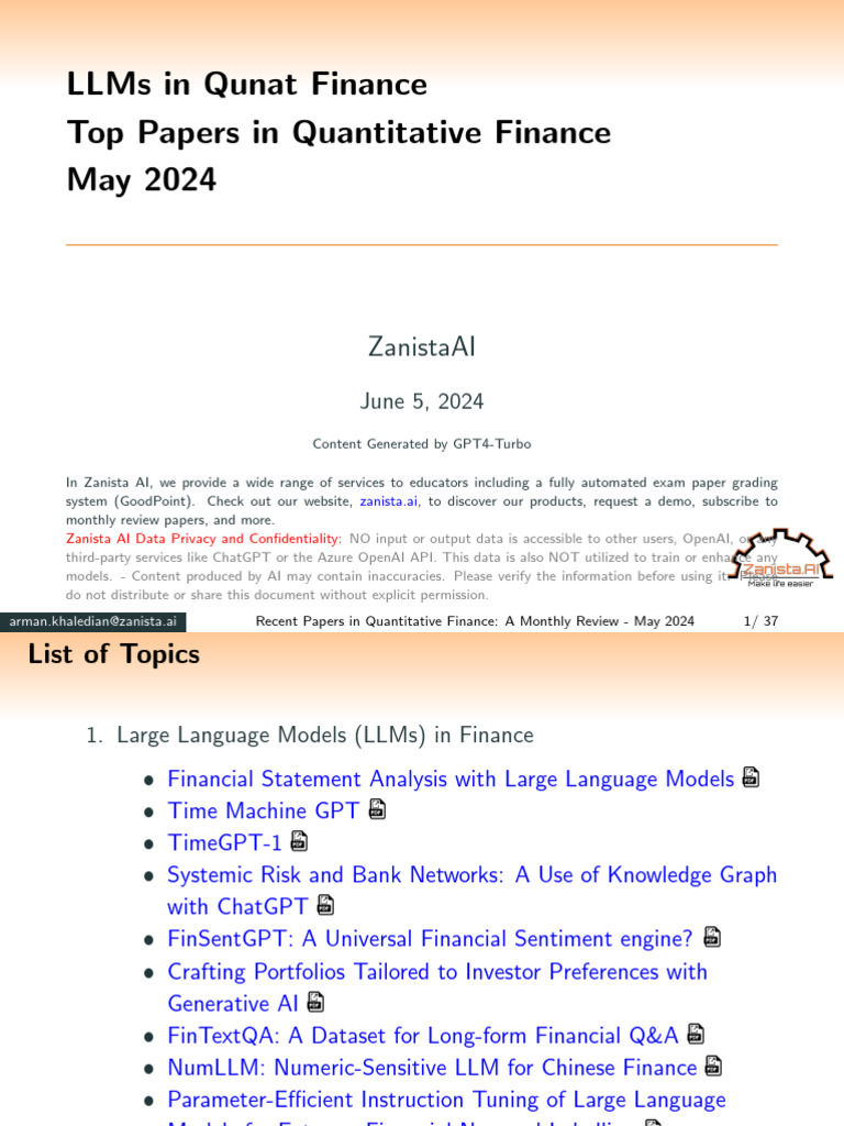 Generative AI and LLMs in Quant Finance May 2024 1717587594 | PDF |  Artificial Intelligence | Intelligence (AI) & Semantics