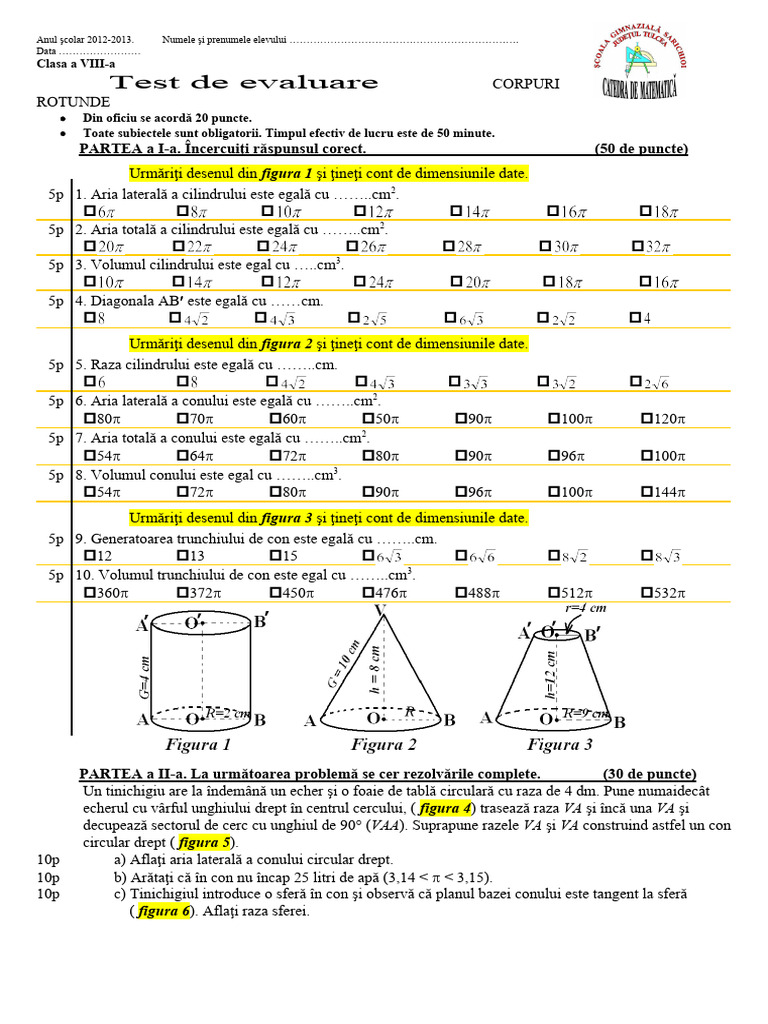 Test Cls 8 Corpuri Rotunde | PDF