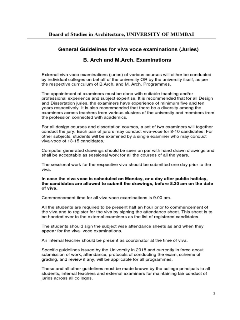 General Guidelines For All External Viva-Voce Examinations (Juries) 01. ...