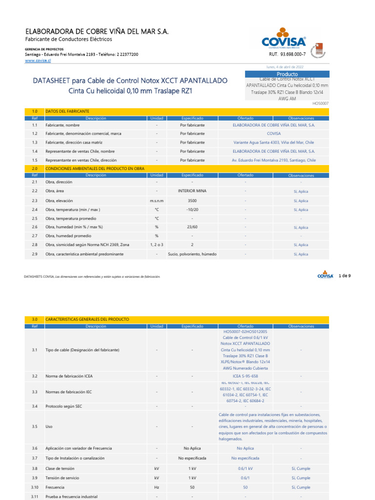HO50007 - DATASHEETS Cable de Control Notox XCCT APANTALLADO Cinta Cu ...