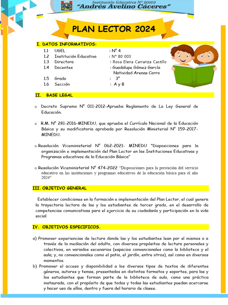 Plan Lector 2024: Estrategias y Actividades | PDF | Salón de clases ...