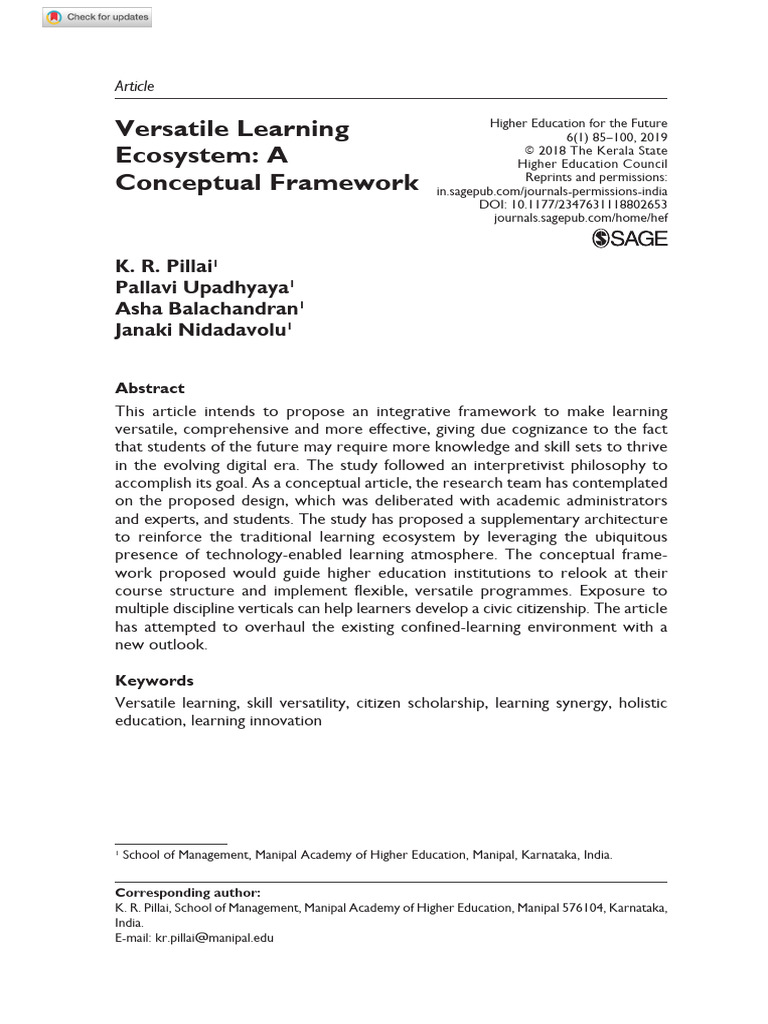 Versatile Learning Ecosystem - A Conceptual Framework | PDF ...