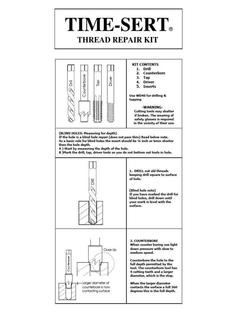 Time-Sert Thread Repair Kit Guide | PDF | Drill | Metalworking