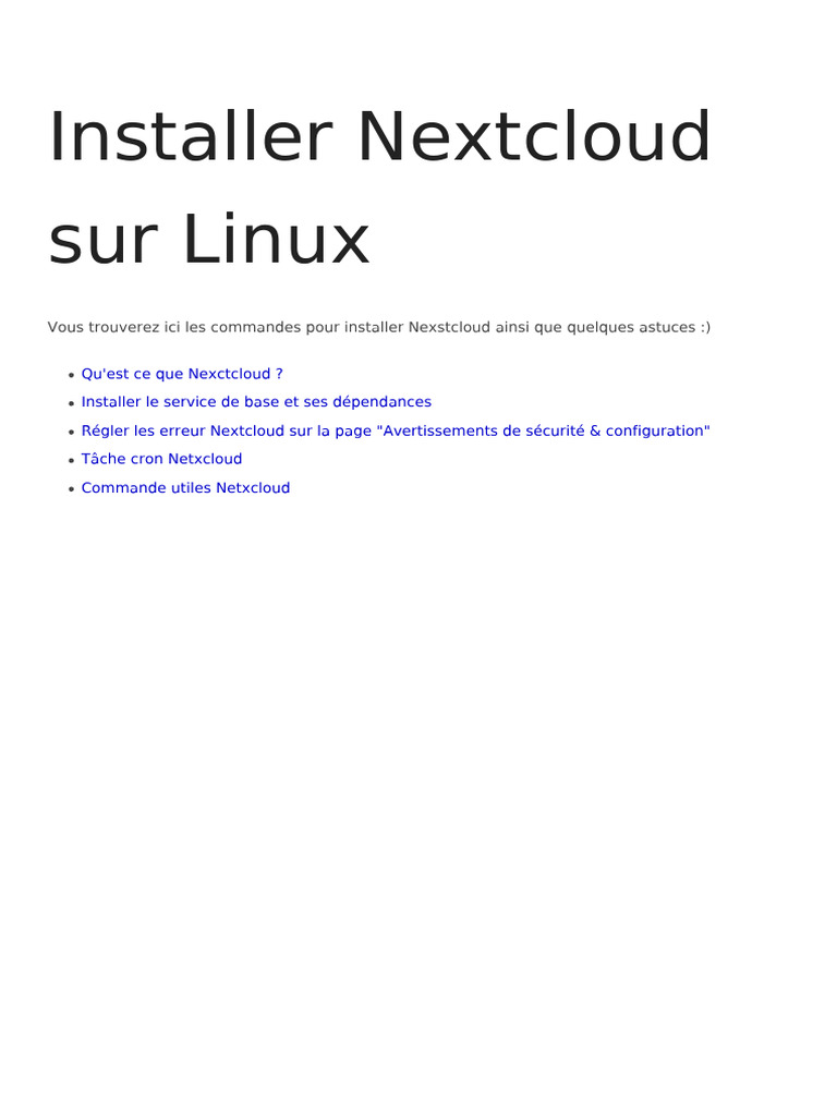 Installer Nextcloud sur Linux : Guide Complet | PDF | Linux | Internet