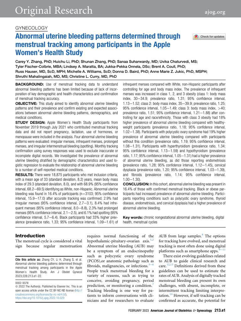 Abnormal Uterine Bleeding Patterns Study | PDF | Menstruation ...