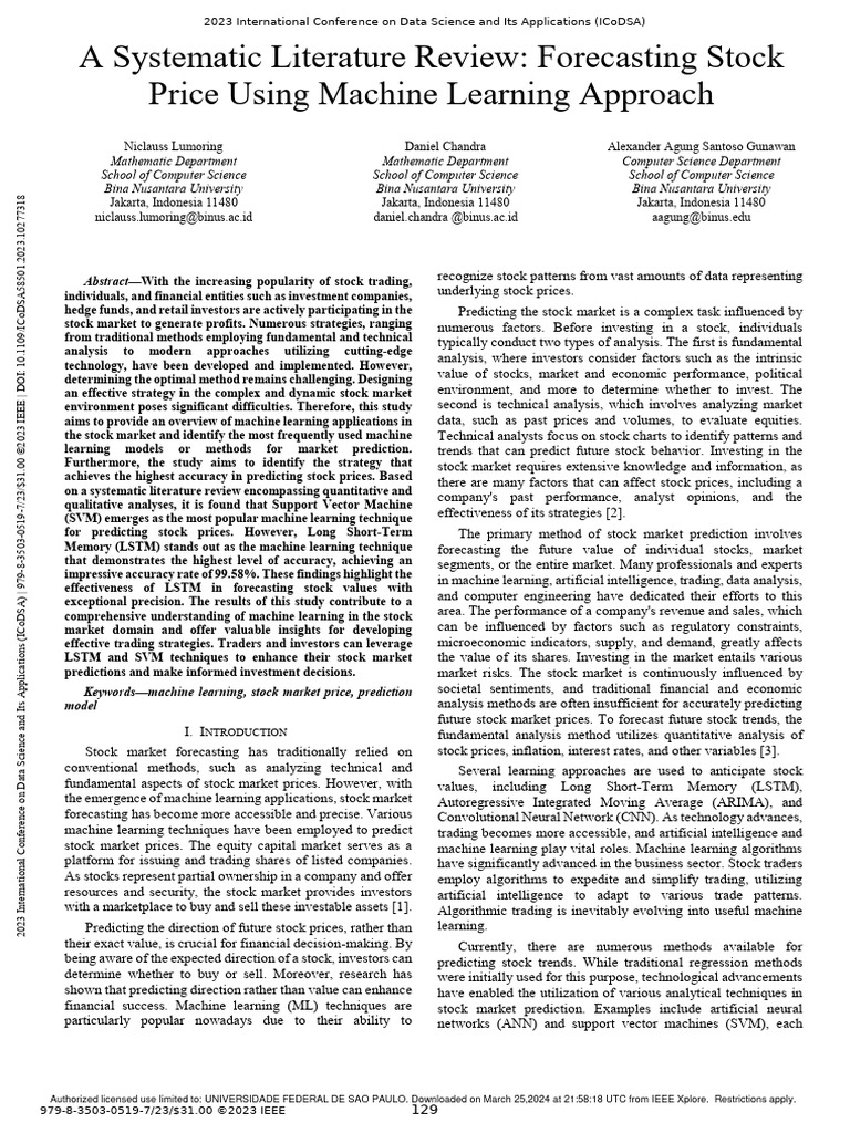 Machine Learning in Stock Price Forecasting | PDF | Machine Learning ...