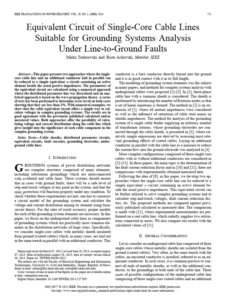 Equivalent circuit of single core cable lines suitable for grounding