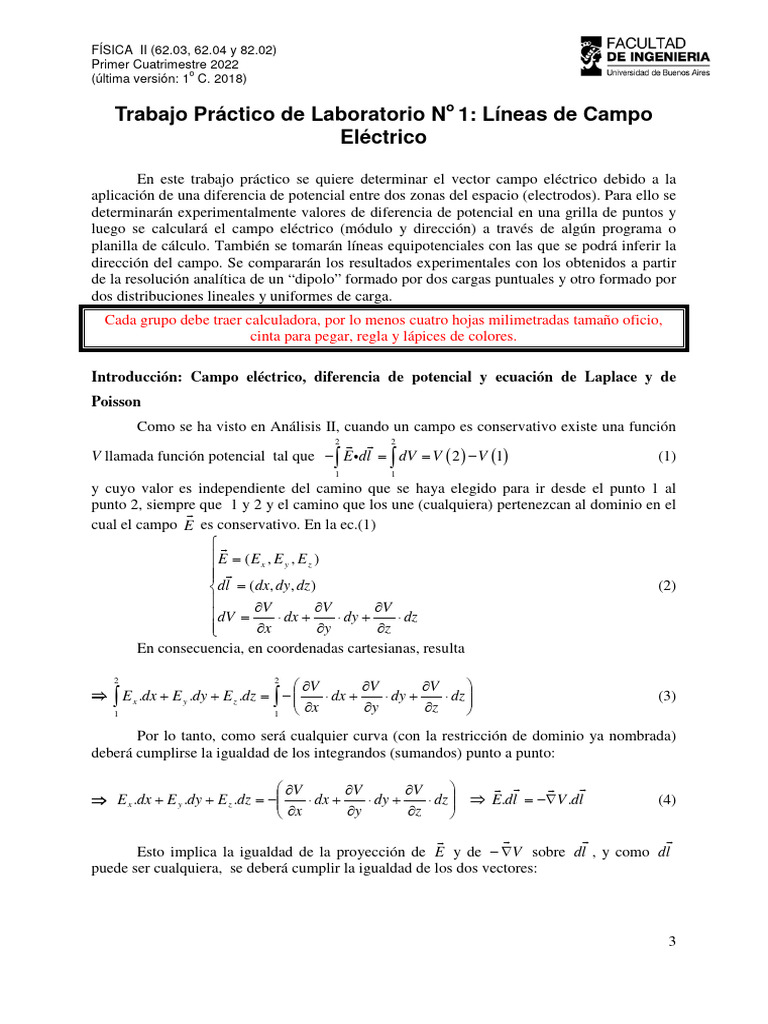 Trabajo Práctico No 1 2C 2022 | PDF | Campo eléctrico | Ecuaciones