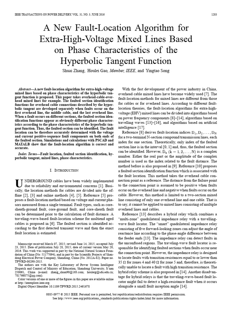 A New Fault-Location Algorithm For Extra-High-Voltage Mixed Lines Based ...