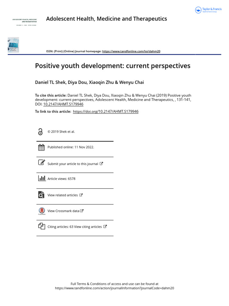 Positive youth development current perspectives pdf adolescence