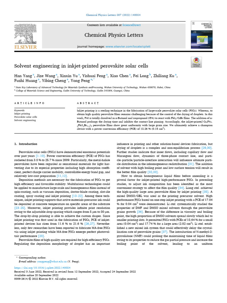 Solvent Engineering in PSCs via Inkjet Printing | PDF | Materials ...