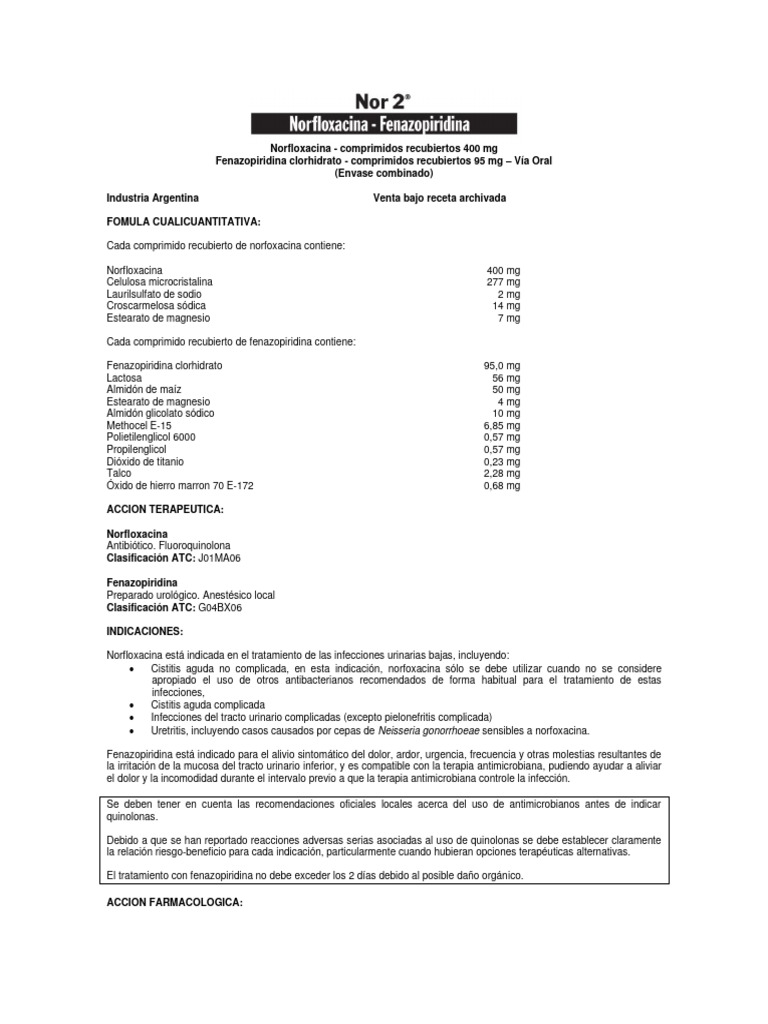 Norfloxacina y Fenazopiridina: Uso y Efectos | PDF | Infección del ...