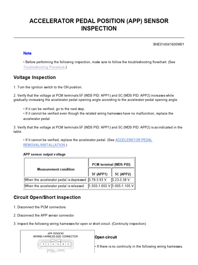 Accelerator Pedal Position (App) Sensor Inspection | PDF | Power Supply ...