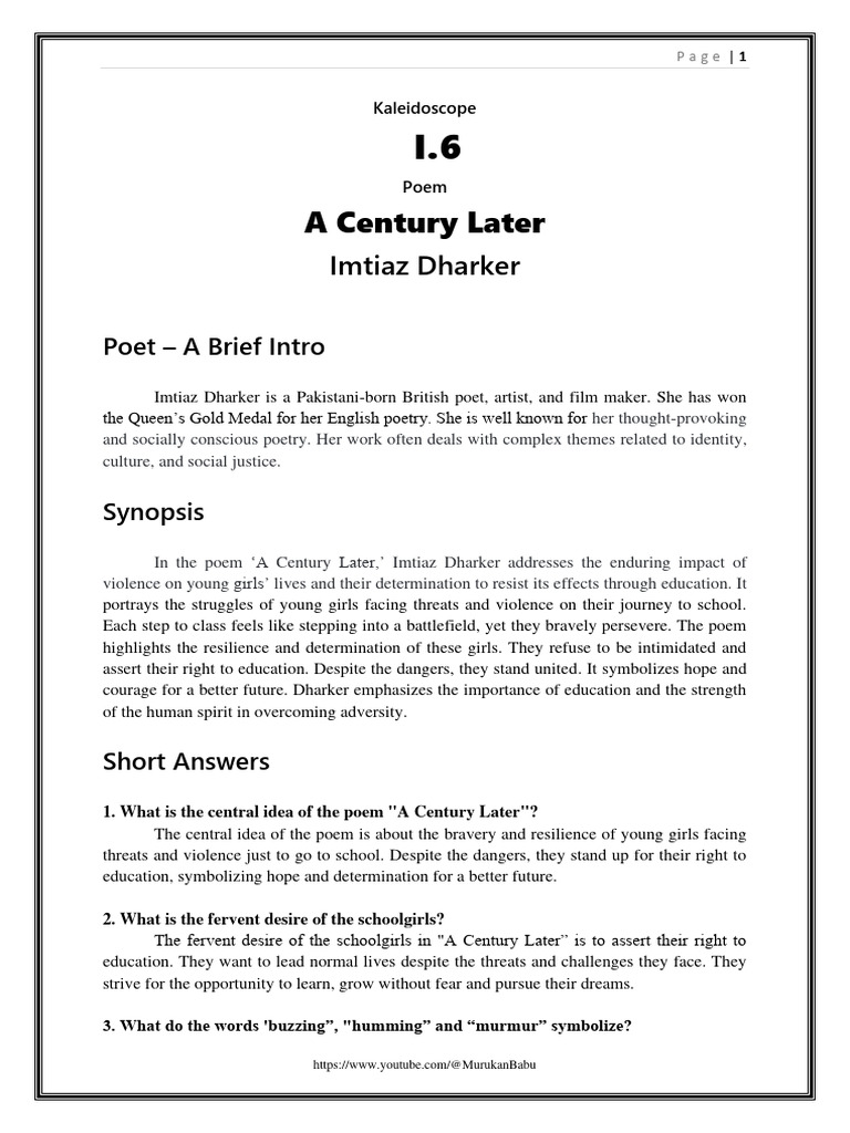 6 a century later complete notes pdf malala yousafzai courage