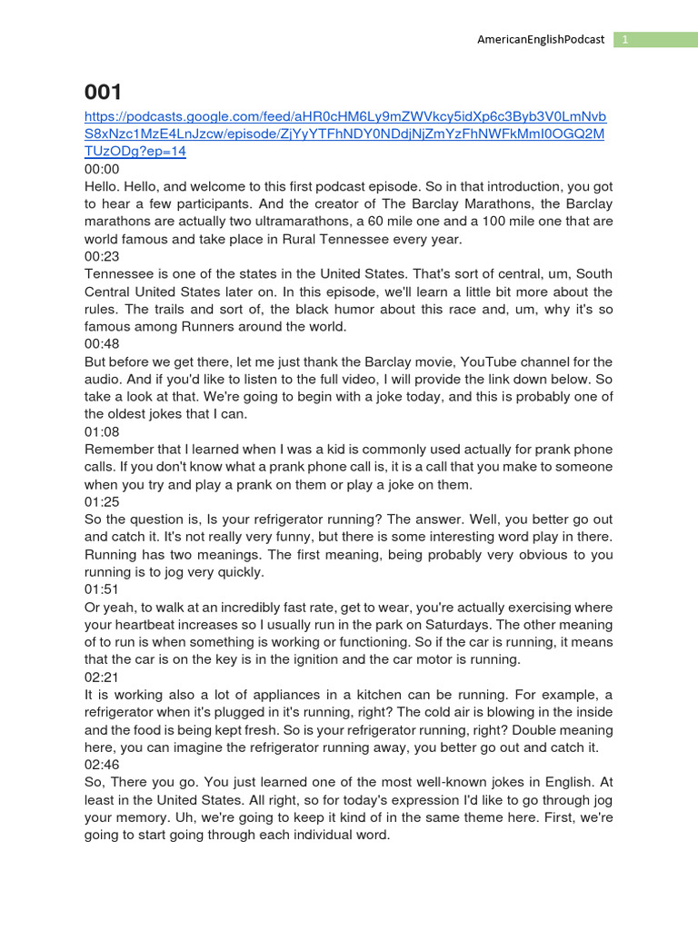 American English Podcast Pdf Memory Marathon