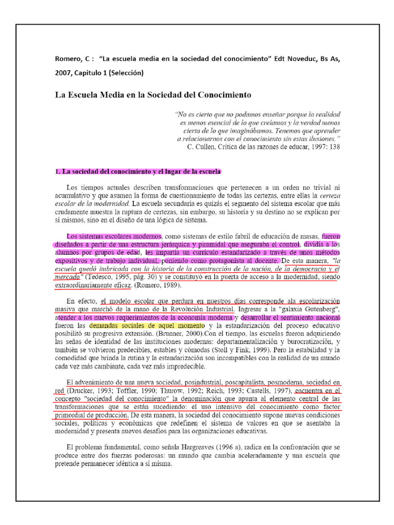 La Escuela Media en La Sociedad Del Conocimiento | PDF