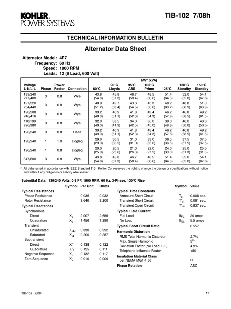 TIB-102 Alternator Specifications | PDF | Electrical Components ...