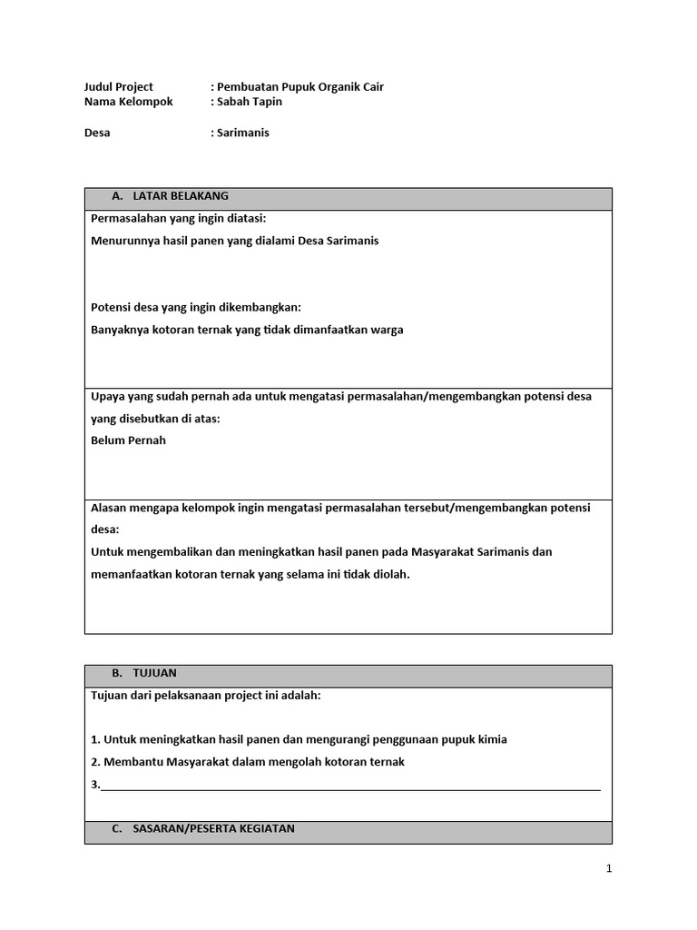 Proposal Mini Project Desa Sarimanis | PDF