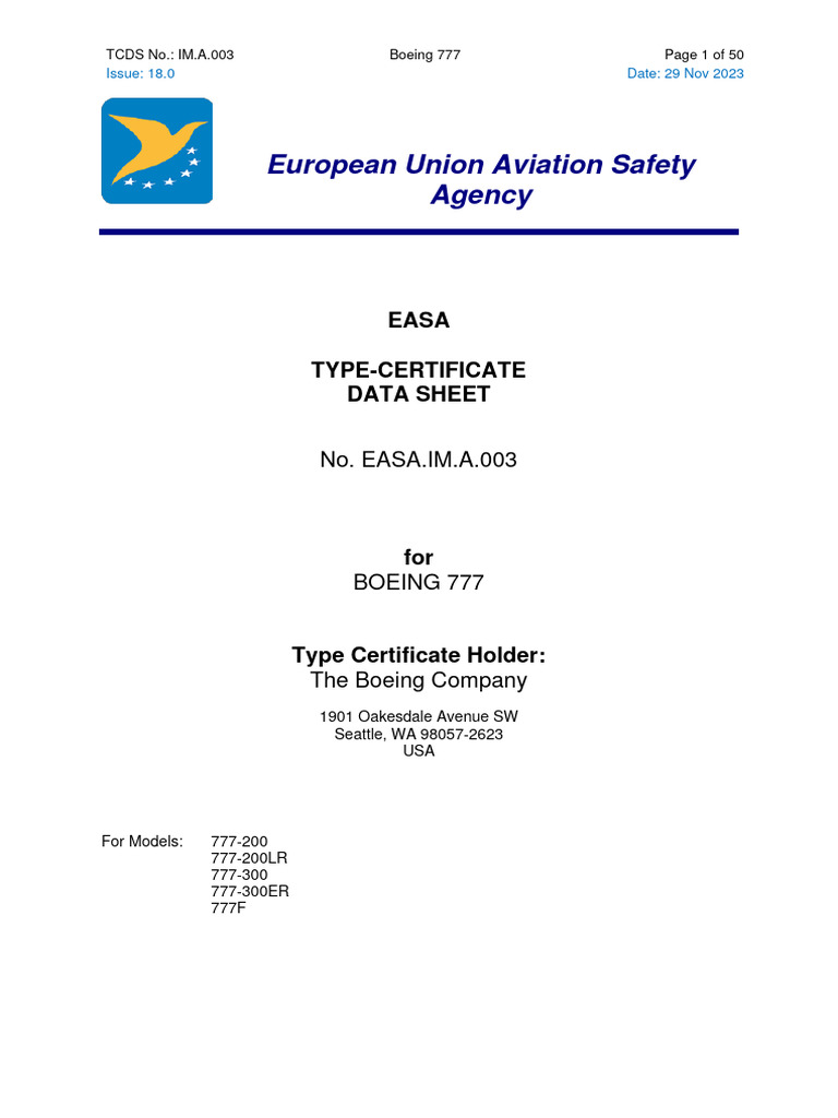 Boeing 777 Type Certificate Data Sheet | PDF | Airplane | Transport