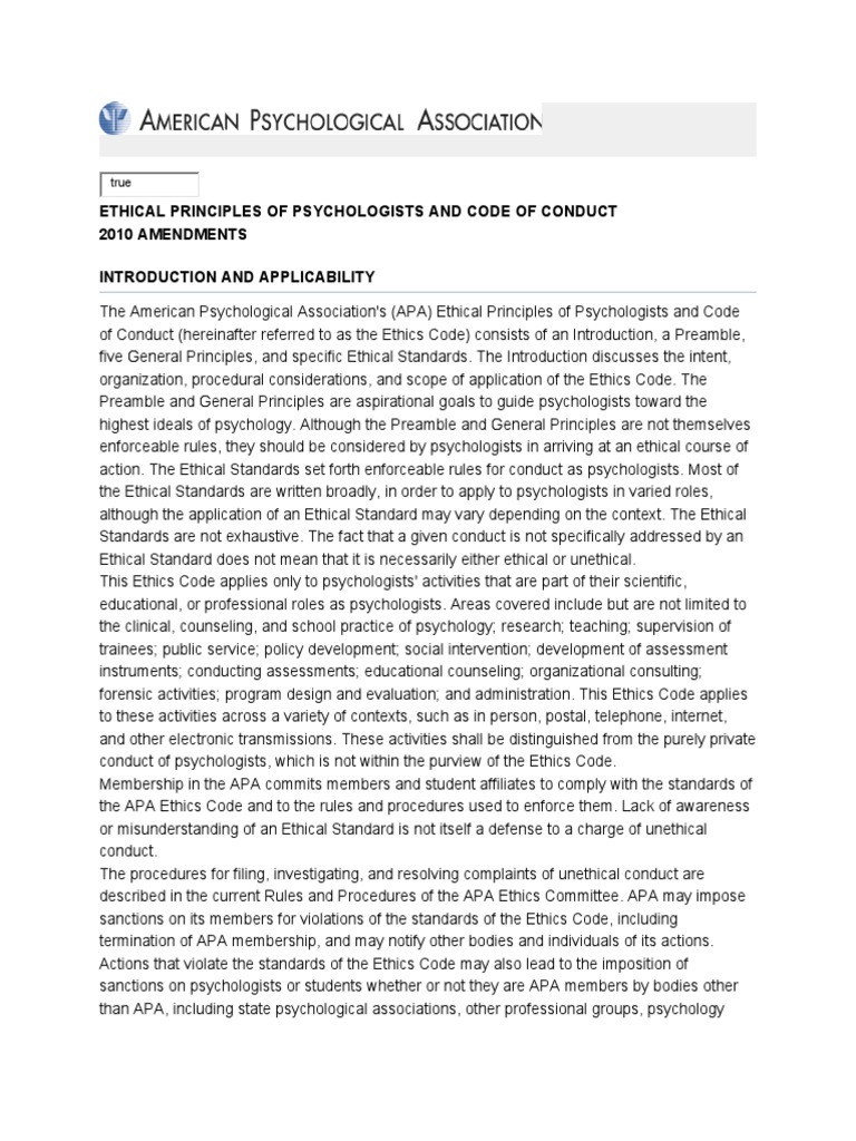 APA Ethical Principles of Psychologists and Code of Conduct 2010.2