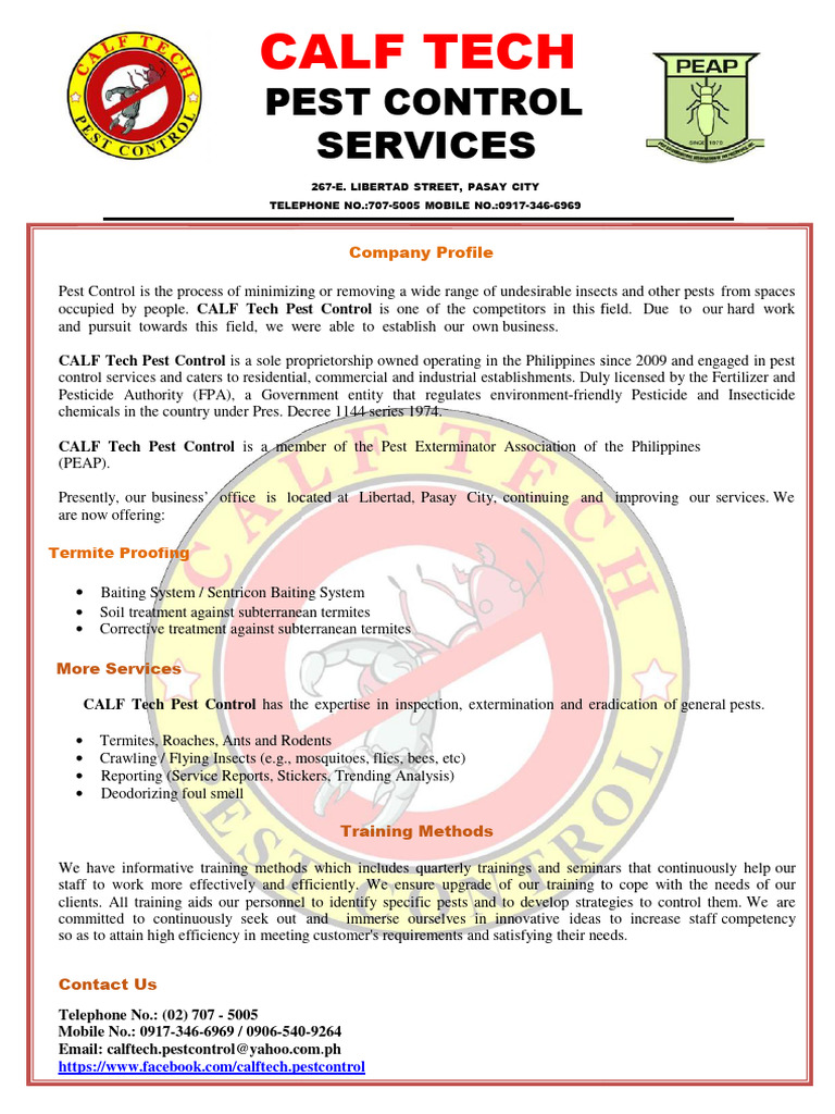 CALF Tech Company Profile 1 | PDF | Pest Control | Pest (Organism)
