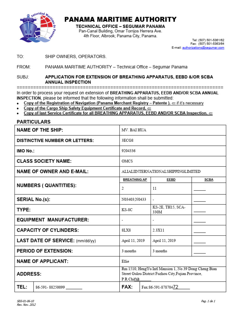 Panama Maritime Authority Inspection Application | PDF | Water ...