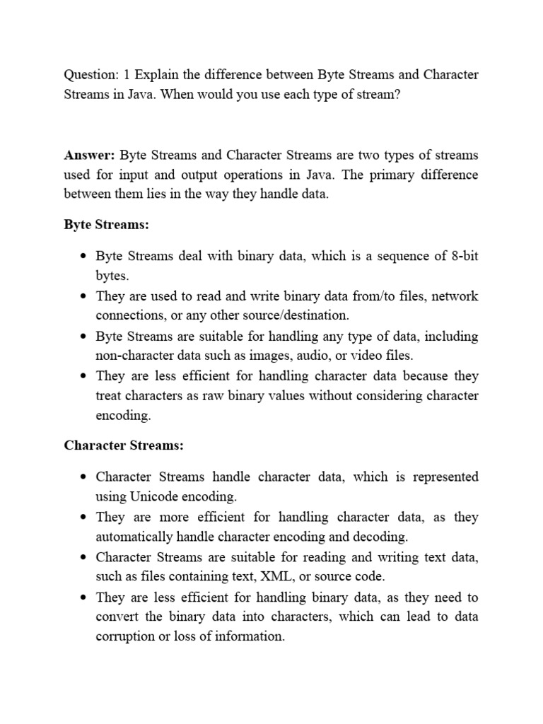 Byte Streams and Character Streams, and Reading and Writing Files in ...