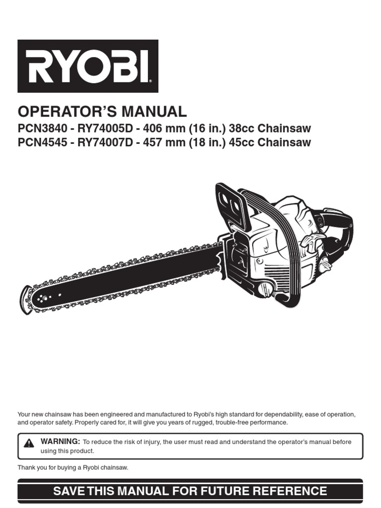 Ryobi PCN4545 45cc Manual PDF Carburetor Pruning